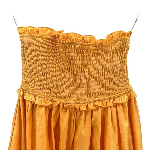 Lovers + Friends Gold Smocked Strapless Mini Doll Dress Size Medium - Picture 6 of 8